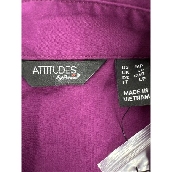 Attitudes By Renee Petite Woven Button Front Shirt Pleated Cuff‎ Size PM Purple - Picture 12 of 15